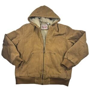 Levi’s Men’s Sherpa Lined Canvas Hooded Jacket Brown Size L Warm Fleece Interior
